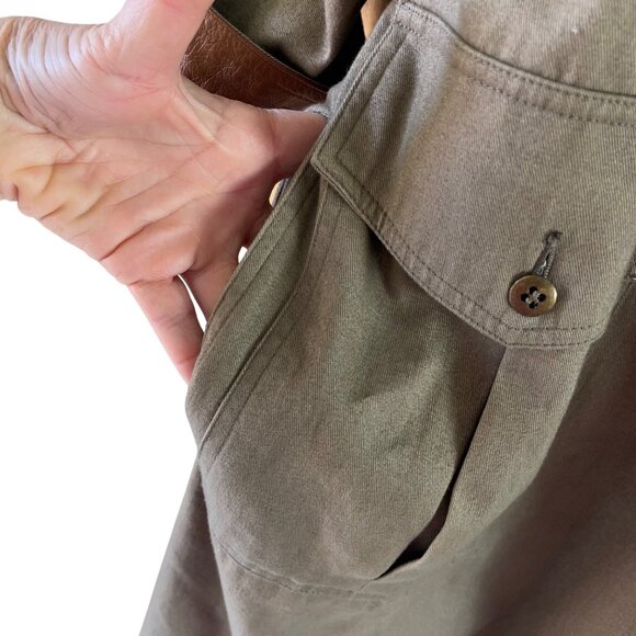 Together Vintage Womens Military Trench Coat Size 10 Khaki Green Button Lined - Picture 14 of 16